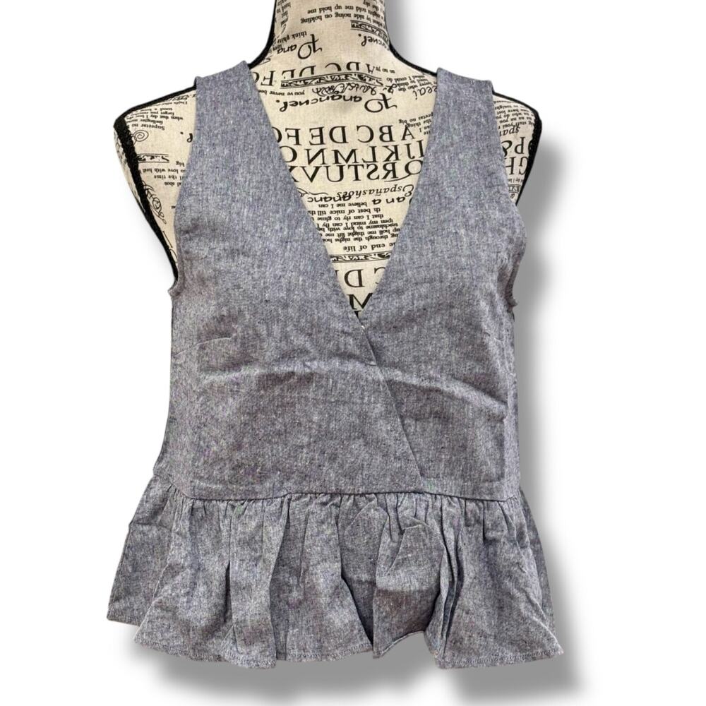 NWT Hoodlamb Size S Blue Ruffle Babydoll Sleeveless Hemp + Organic Cotton Top